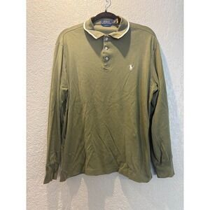 Polo Ralph‎ Lauren Men's Olive Green Long Sleeve Classic Fit Polo Shirt
